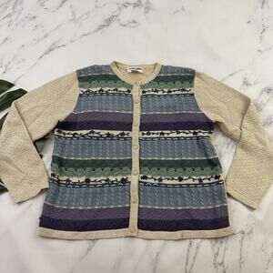 Alfred Dunner Womens Vintage 90s Cardigan Sweater Size M P Cream Blue Floral